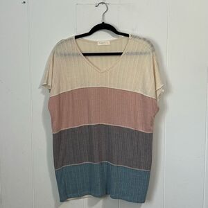 Perfect Peach Ribbed Color‎ Block T-Shirt XL preppy boutique southern